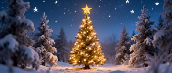 Snowy Christmas tree with star