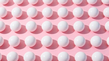 White spheres on pink background