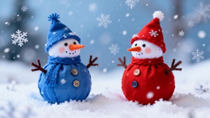 Two Snowmen in Winter Scene