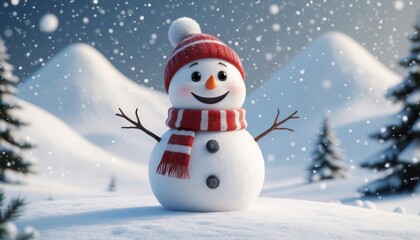 Fototapeta premium Happy Snowman In Snow