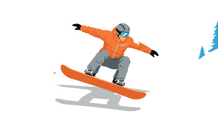 Obraz premium Dynamic winter sport snowboarder in mid-air against minimalist background
