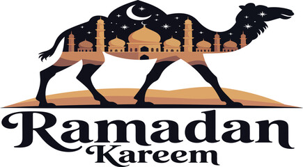 Ramadan Kareem Camel Vector Illustration Islamic Architecture Dome Crescent Moon Design