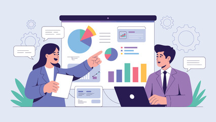Fototapeta premium Business Meeting Vector Illustration Presentation Charts Data Analysis Professional Design