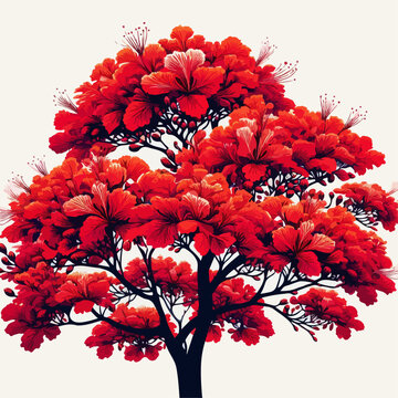 illustration of a bright red flamboyant tree