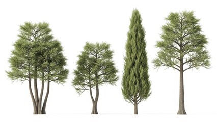 Fototapeta premium Variety of Trees Isolated on White Background - Nature, Forest, Ecology