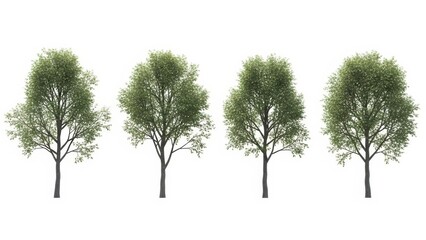 Trees Isolated on White Background - Lush Green Foliage, Summer Season, 3D Render