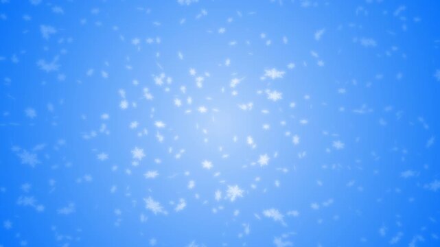 White snowflakes being lit up and falling down on blue gradient background. Abstract background for Merry Christmas, Happy Holidays, Season's greetings, Happy Valentine's day and winter season.