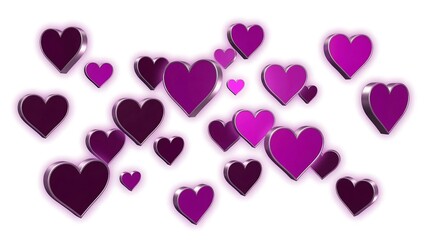 collection of purple hearts on white background