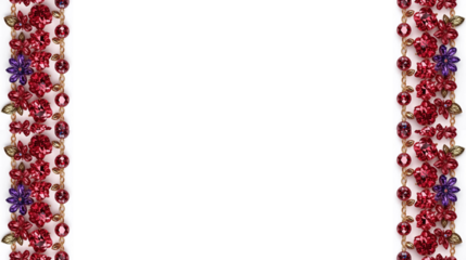 Elegant Red and Purple Gemstone Beaded Borders with Floral Accents on White Background