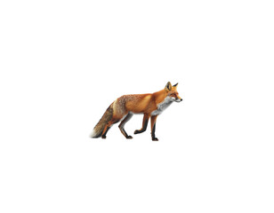 Obraz premium Adult red fox standing alert on white background with fluffy tail and bright orange fur