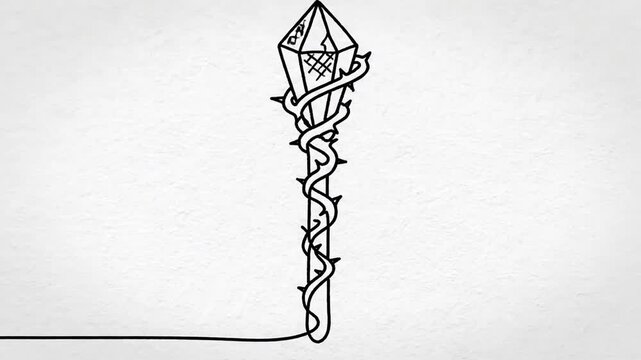 Magic stick one line continuous Line art Magic Wand Hand drawn vector art Magic wand linear drawn continuous icon Magic staff black one line vector icon continuous line drawing of magic wand with 4K