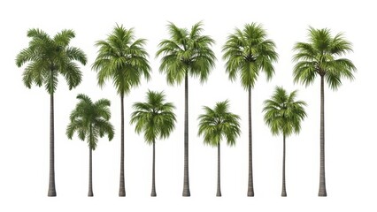 Fototapeta premium Palm Trees Collection on White Background - Tropical, Summer, Vacation Concept
