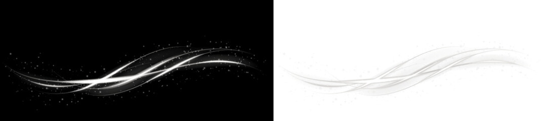 Elegant white light waves flow across, glowing with soft sparkles to create a luxurious, magical abstract design full of motion and energy.Glowing golden magic light effect © Thuin_prodesign