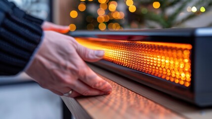 Warm Indoor Heating Element with Person Adjusting Temperature for Cozy Atmosphere during Winter Season