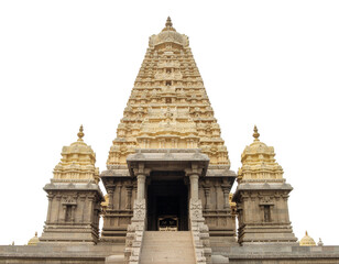 Fototapeta premium Ancient indian temple structure with ornate carved gopuram rising above stone steps