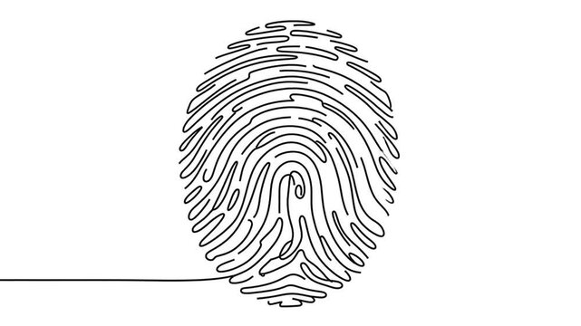 fingerprint continuous one line drawing Linear drawing of a fingerprint Continuous line drawing of biometric scan symbol on white background Linear drawing of a fingerprint Continuous line drawing 4K