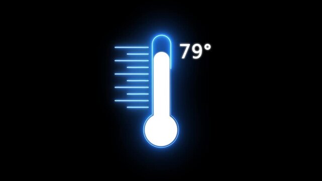 Neon Medical thermometer icon animation. Digital Temperature Meter Display 79&deg;C. Thats indicates weather temperature 79 degree increse or decline.