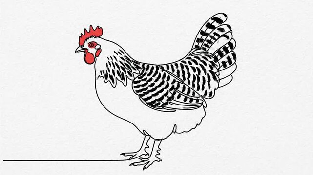 Farm chicken Self e line animation Poultry and domestic animal concept Continuous line art or One Line chicken drawing for vector illustration farm business chicken drawing concept 4K 10s