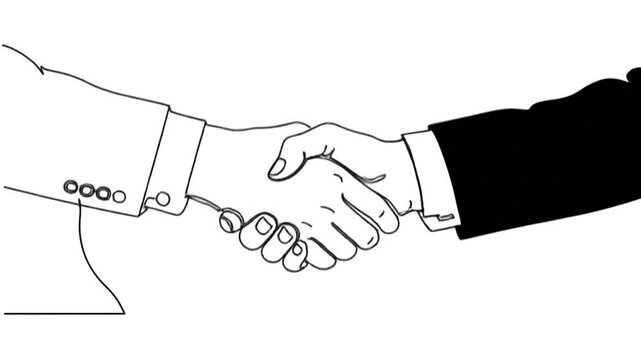Continuous line drawing of handshake Handshaking of business partners drawn by one single line 4K video animation with alpha channel Continuous line drawing handshake animated video Business 4K 10s