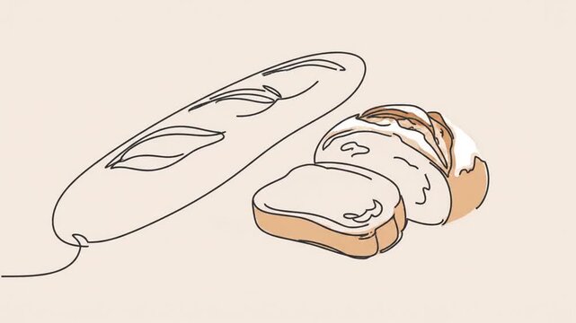 Bread Continuous Line Icon Continuous line drawing of a slice of bread Minimalist design for bakery Fresh breads one line continuous drawing baguette continuous one line illustration continuous 4K 10s
