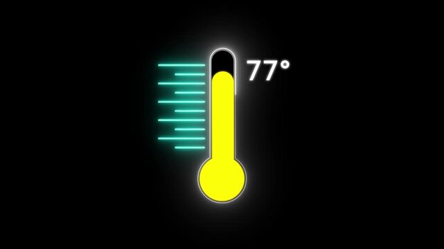 Neon Medical thermometer icon animation. Digital Temperature Meter Display 77&deg;C. Thats indicates weather temperature 77 degree increse or decline.