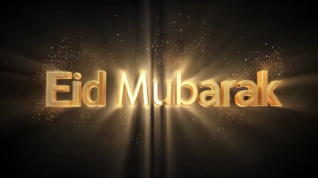 Eid Mubarak Gold Text with Dramatic Vertical Light Rays