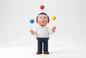 Stressed Man Juggling Multiple Tasks with Worried Expression