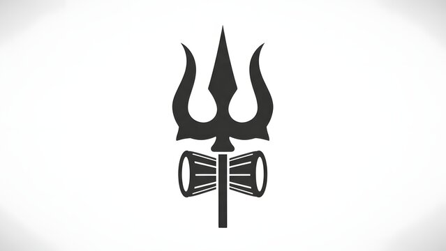 Hindu symbol trishul with damaru on white background.