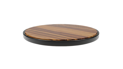 Round wooden display stand with black base
