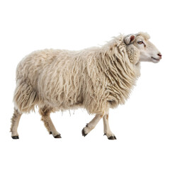 Fototapeta premium Realistic Sheep with Thick Wool: Ultra-realistic full body sheep covered with thick fluffy wool, natural standing pose, high texture detail, studio lighting, PNG 