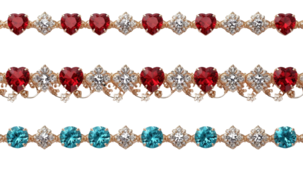 Sparkling decorative gemstone trims featuring various colored crystals and intricate metallic settings, ideal for fashion and craft projects