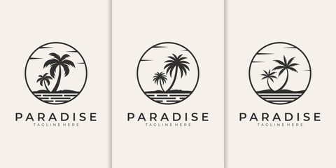 Minimal tropical palm logo with beach island