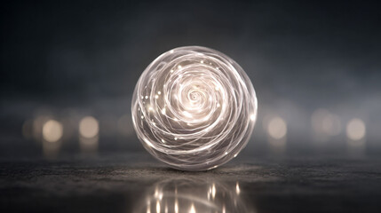 Abstract glowing orb with swirling patterns, softly illuminated against dark and light backgrounds, creating a mesmerizing, artistic, and visually dynamic effect