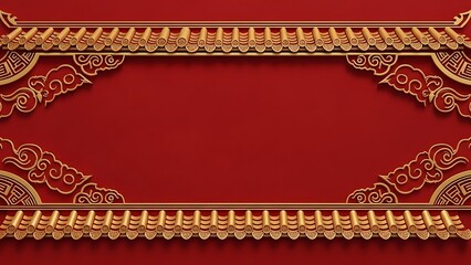 Decorative chinese architecture frame with red background for design