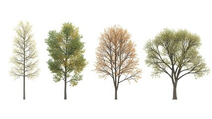 Trees Isolated on White Background - Seasonal Variations, Nature Concept