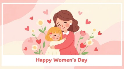 Happy Womens Day Embrace Heartwarming Mother Daughter Love Pastel Pink Flowers Hearts.jpg