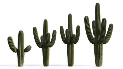 Cactus Plants Isolated, Saguaro Cactus, Desert Plants, White Background