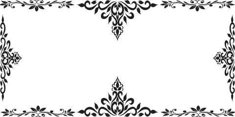 Elegant black floral border design with intricate scrollwork and corner accents.