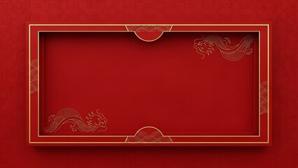 Elegant red and gold frame with decorative elements on textured background
