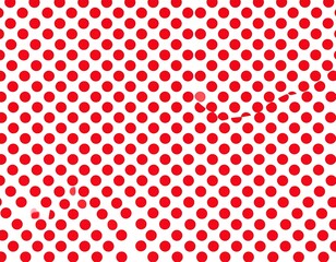 A pattern of red dots on a white background, some dots are missing