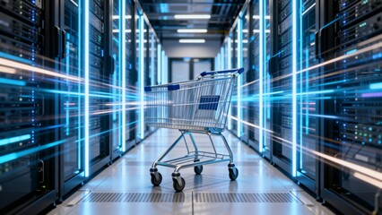 Shopping cart in server room