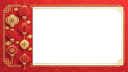 Decorative red and gold lanterns with blank space frame for festive design