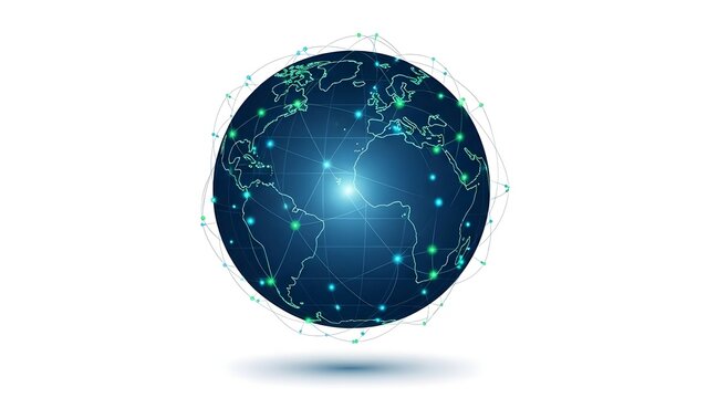 Global network connecting continents and oceans, digital technology spread across the planet