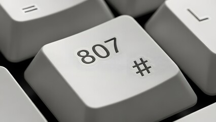 Close-up shot of a white computer keyboard key distinctly displaying the numbers "807" and a prominent hash symbol, emphasizing numerical input and technological interaction
