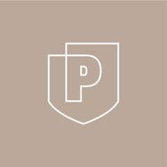 p letter shield protection security logo vector icon illustration