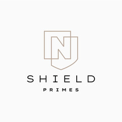 n letter shield protection security logo vector icon illustration