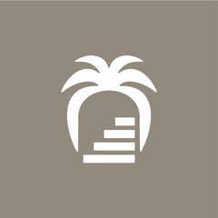 niche door palm tree stairway up stair logo vector icon illustration