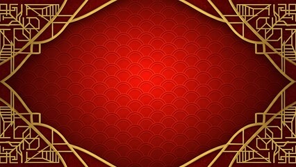 Elegant art deco style background with geometric gold design and red texture
