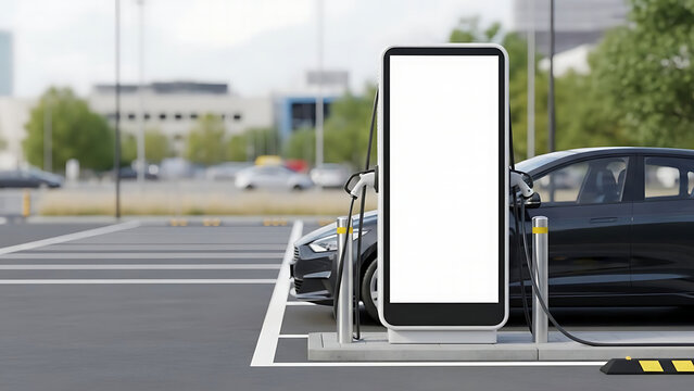 EV Charging Station Blank Vertical Advertising Screen Mockup