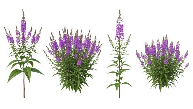 Purple Butterfly Bushes Set on White Background, Cutout, Isolated